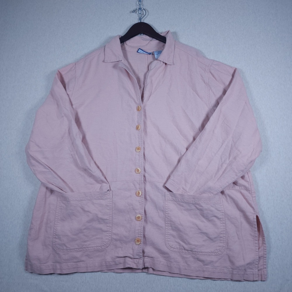 Linen Blend Cottagecore Shacket Button Up Jacket Erika II Co Womens 3X Pink